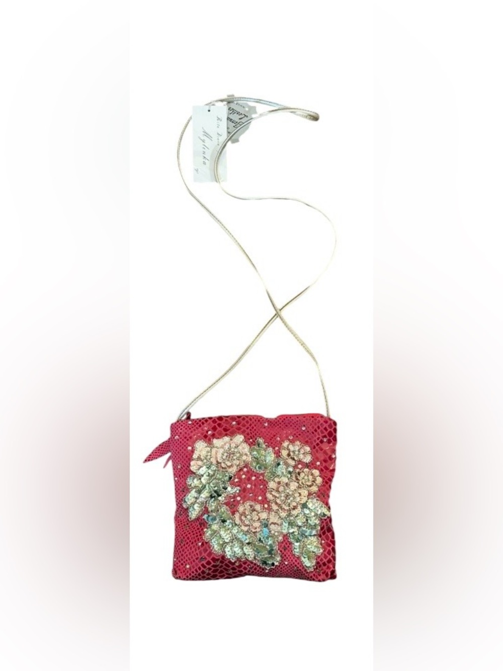 Rita Diana for Mylinka beaded sequined floral pink leather crossbody bag